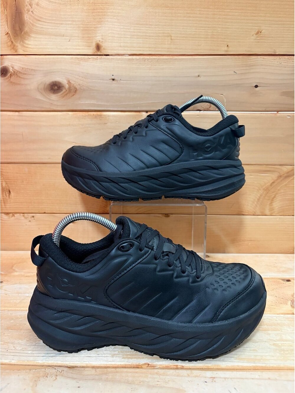 Hoka Bondi SR Womens Size 8 Black Leather Slip Water Resistant Work Sneakers